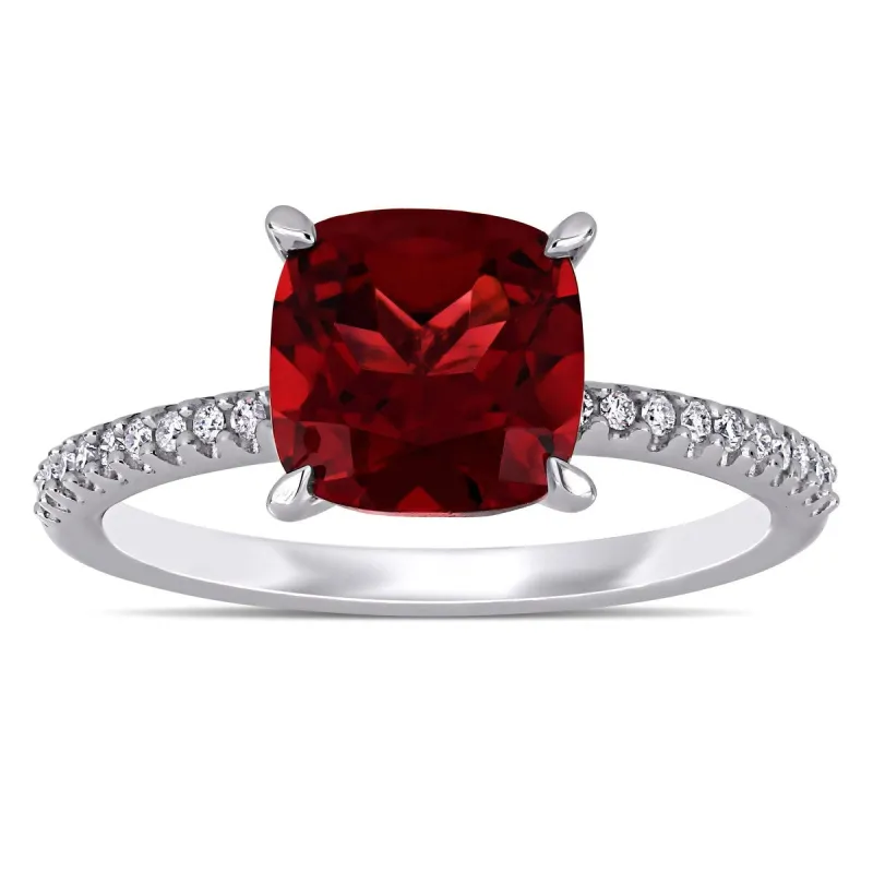 Miadora 14k White Gold Garnet and 1/10ct TDW Diamond Solitaire Engagement Ring sold by Zulily