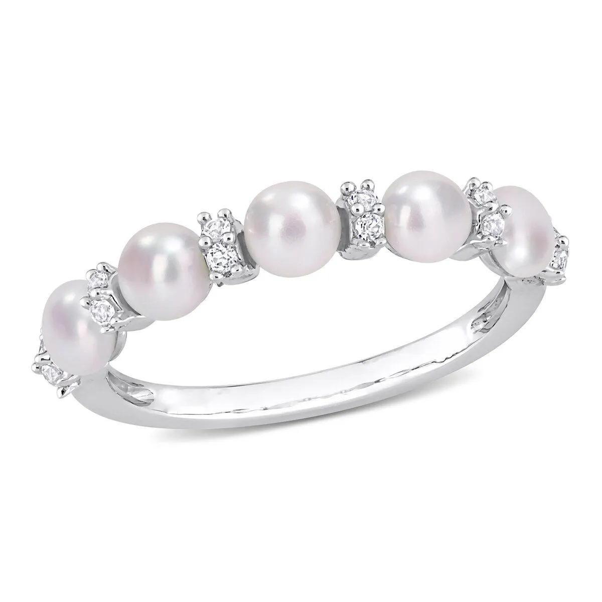 Miadora Sterling Silver Freshwater Cultured Pearl & White Topaz 5-Stone Semi-Eternity Ring (3.5-4mm) sold by Zulily
