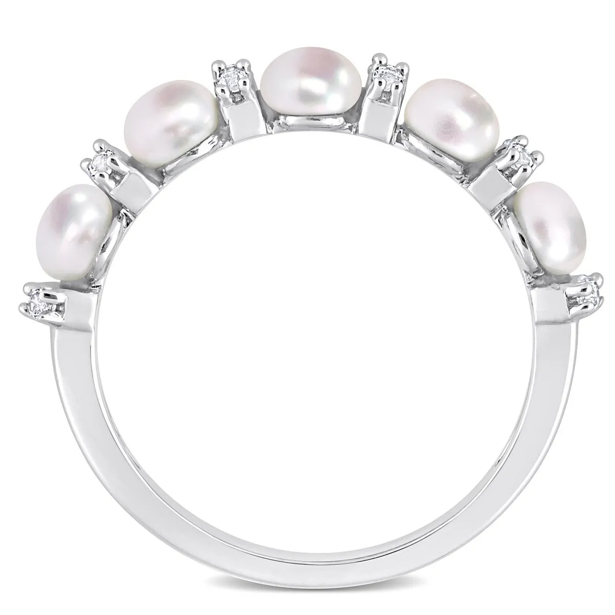 Miadora Sterling Silver Freshwater Cultured Pearl & White Topaz 5-Stone Semi-Eternity Ring (3.5-4mm) sold by Zulily product image thumbnail 5