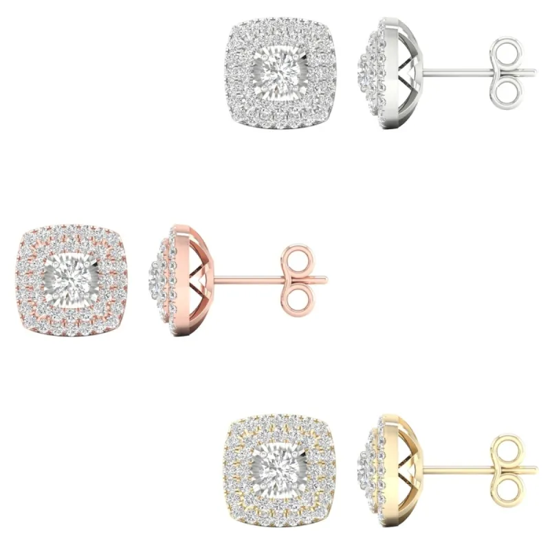1ct TDW Diamond Double Halo Stud Earrings in 10k Gold by De Couer sold by Zulily