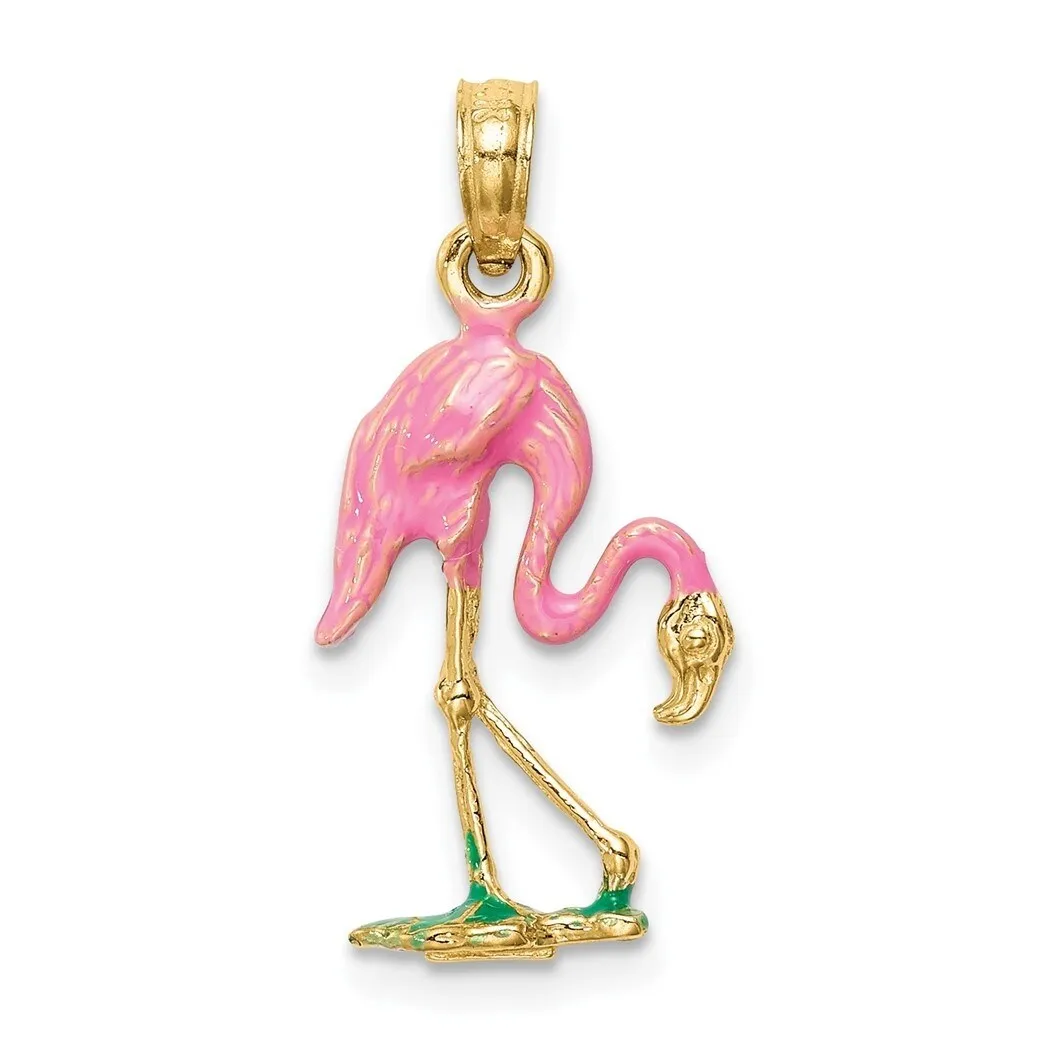 Curata 14k Yellow Gold 18" Textured Enameled Flamingo Necklace- 24.6x11.3mm sold by Zulily product image thumbnail 4