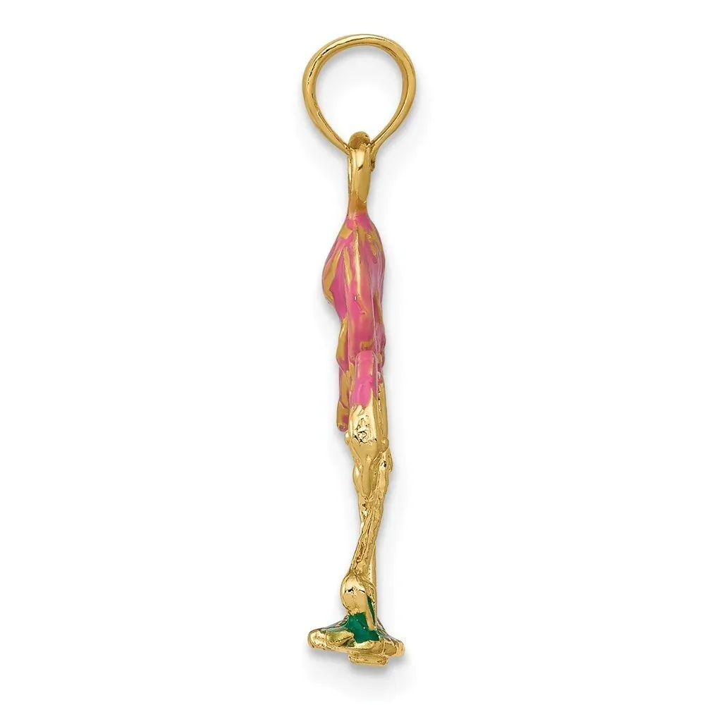 Curata 14k Yellow Gold 18" Textured Enameled Flamingo Necklace- 24.6x11.3mm sold by Zulily product image thumbnail 3