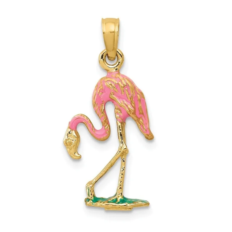 Curata 14k Yellow Gold 18" Textured Enameled Flamingo Necklace- 24.6x11.3mm sold by Zulily