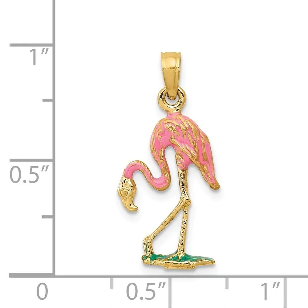 Curata 14k Yellow Gold 18" Textured Enameled Flamingo Necklace- 24.6x11.3mm sold by Zulily product image thumbnail 2