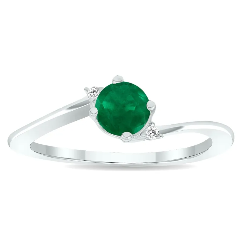Women's Emerald and Diamond Wave Ring in 10K White Gold sold by Zulily