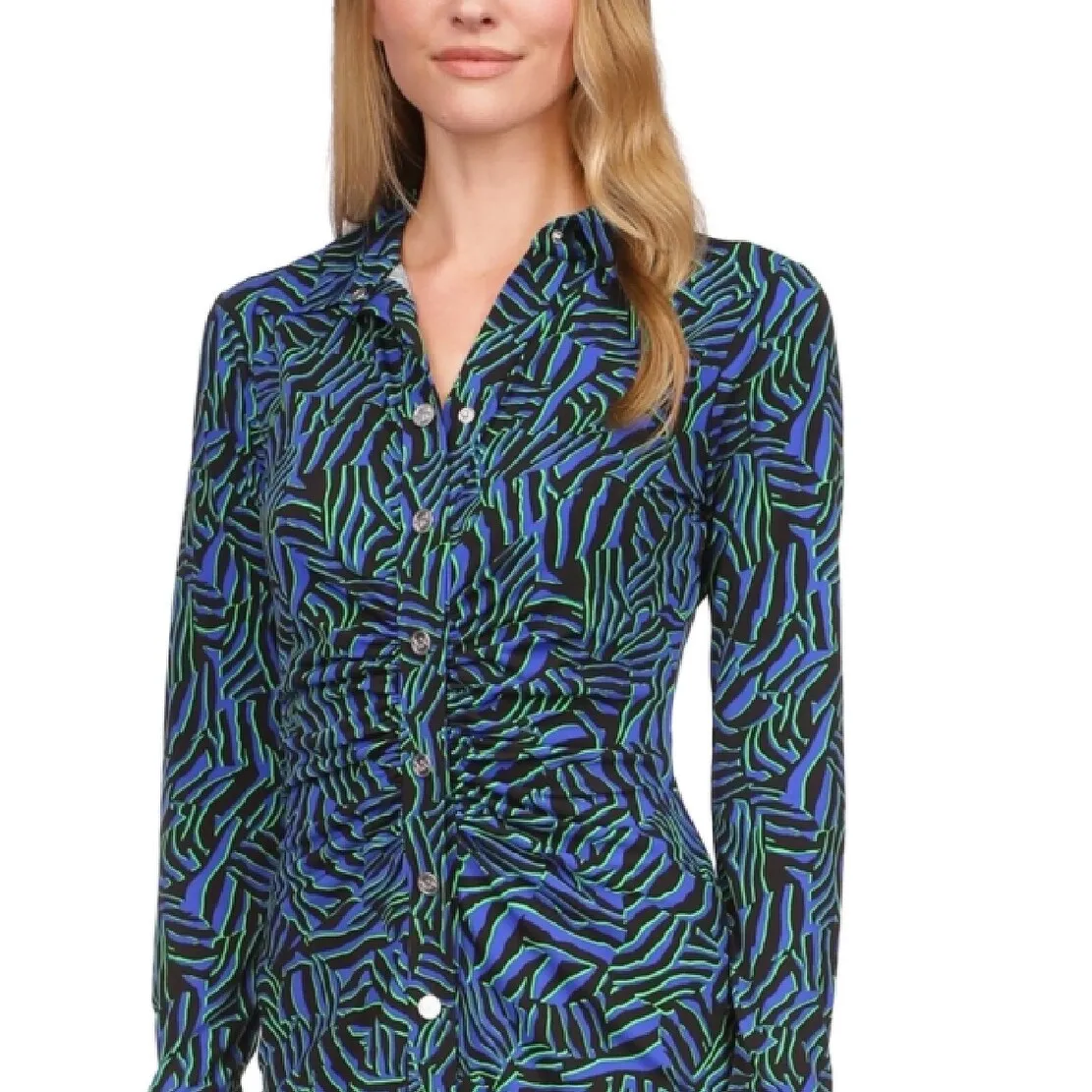 Michael Kors Women's Zebra Print Ruched Mini Dress Blue Size X-Small sold by Zulily product image thumbnail 2