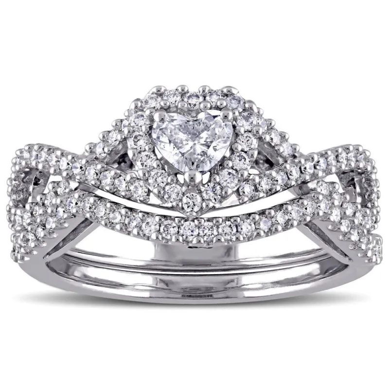 3/4ct TDW Blue and White Diamond Heart Infinity Bridal Ring Set in 14k White Gold by The Miadora Signature Collection sold by Zulily