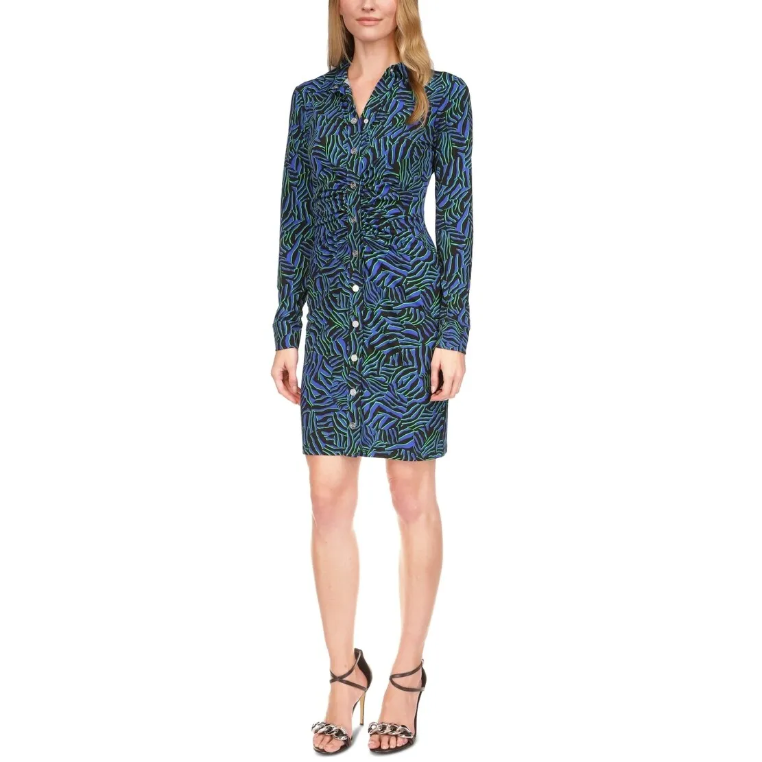 Michael Kors Women's Zebra Print Ruched Mini Dress Blue Size X-Small sold by Zulily
