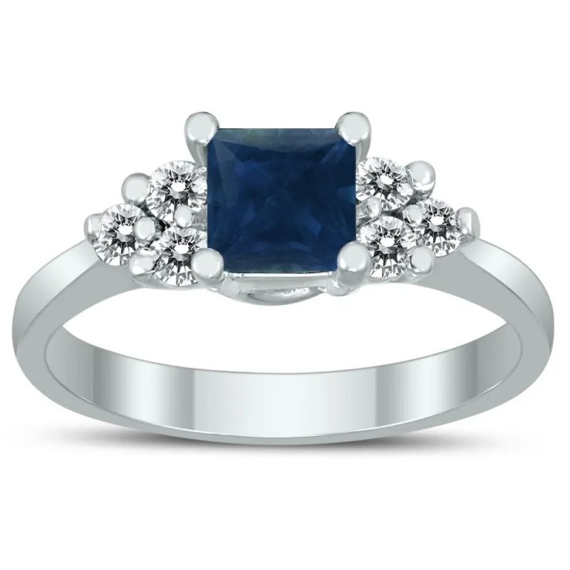 Princess Cut 5X5MM Sapphire and Diamond Duchess Ring in 10K White Gold sold by Zulily
