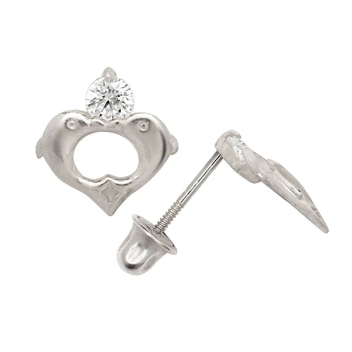 Curata 14k Gold 9mm Round Cubic Zirconia Kissing Dolphins Screw Back Earrings sold by Zulily product image thumbnail 2