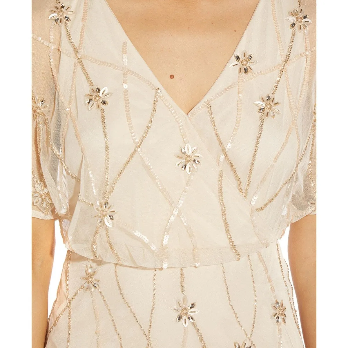 Adrianna Papell Women's Beaded Illusion Blouson Gown Brown Size 4Petite sold by Zulily product image thumbnail 3