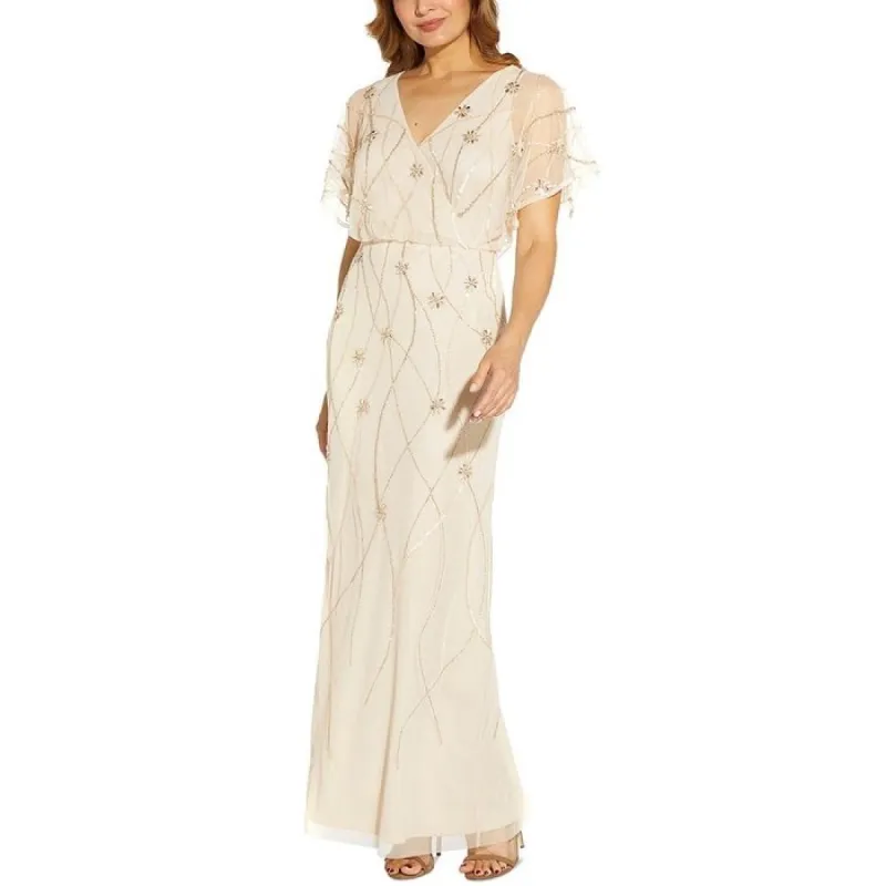 Adrianna Papell Women's Beaded Illusion Blouson Gown Brown Size 4Petite sold by Zulily