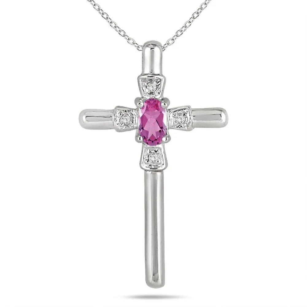 Pink Sapphire and Diamond Cross Pendant 10k White Gold sold by Zulily
