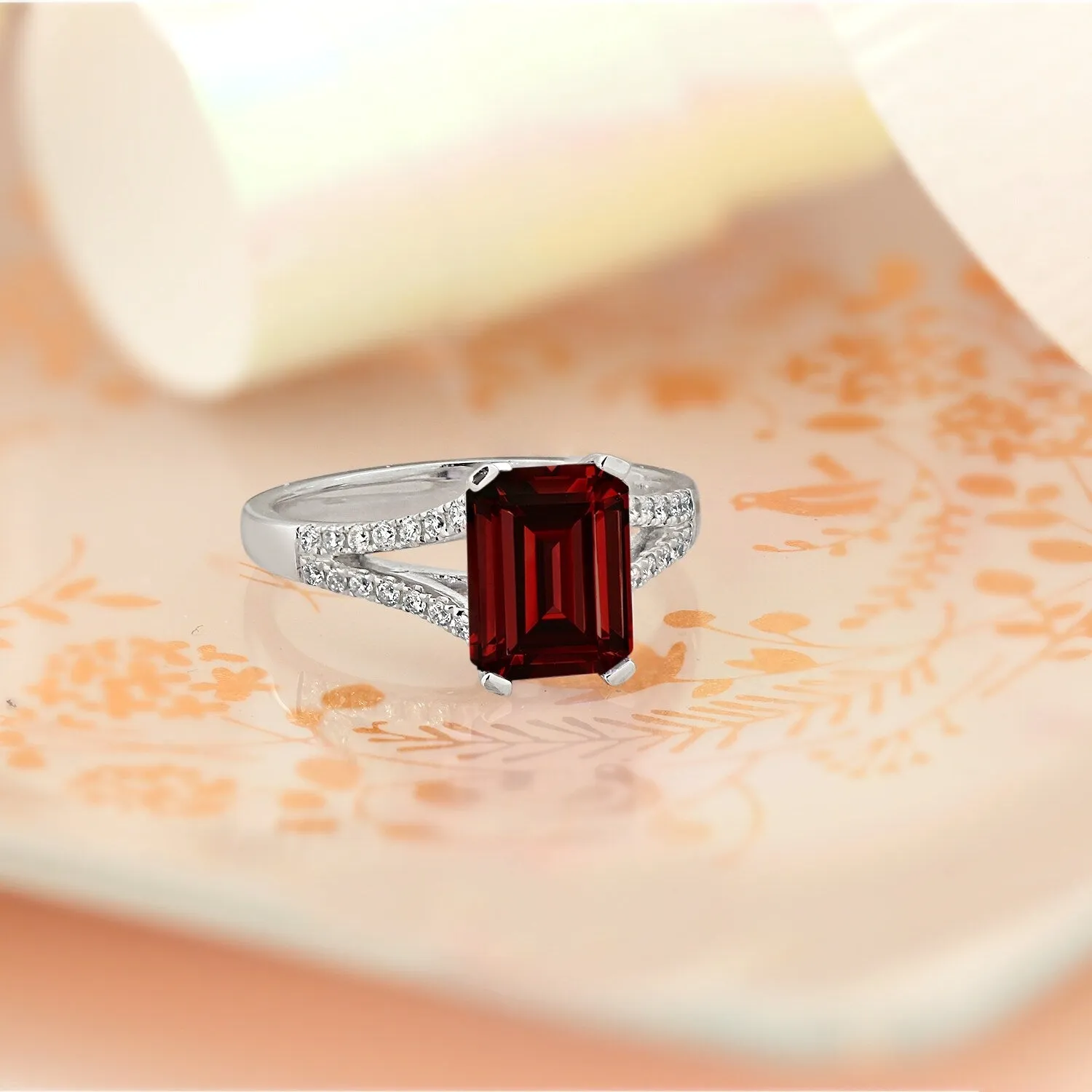 Auriya 2 1/8ct Fancy Emerald-cut Garnet Gemstone and Diamond Engagement Ring 1/4ctw 14k Gold sold by Zulily
