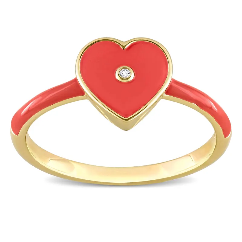 Miadora Created White Sapphire Heart Enamel Ring in Yellow Plated Sterling Silver sold by Zulily