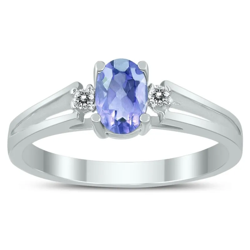 6X4MM Tanzanite and Diamond Open Three Stone Ring in 10K White Gold sold by Zulily