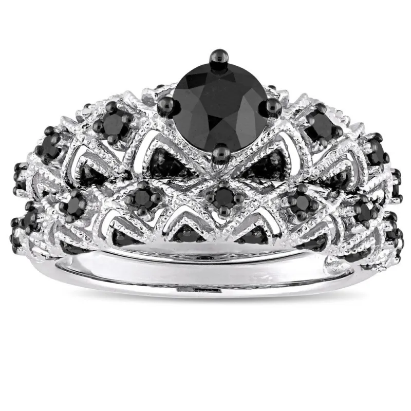 Miadora Signature Collection 10k White Gold Plated with Black Rhodium 1 1/4ct TDW Black Diamond Infi sold by Zulily