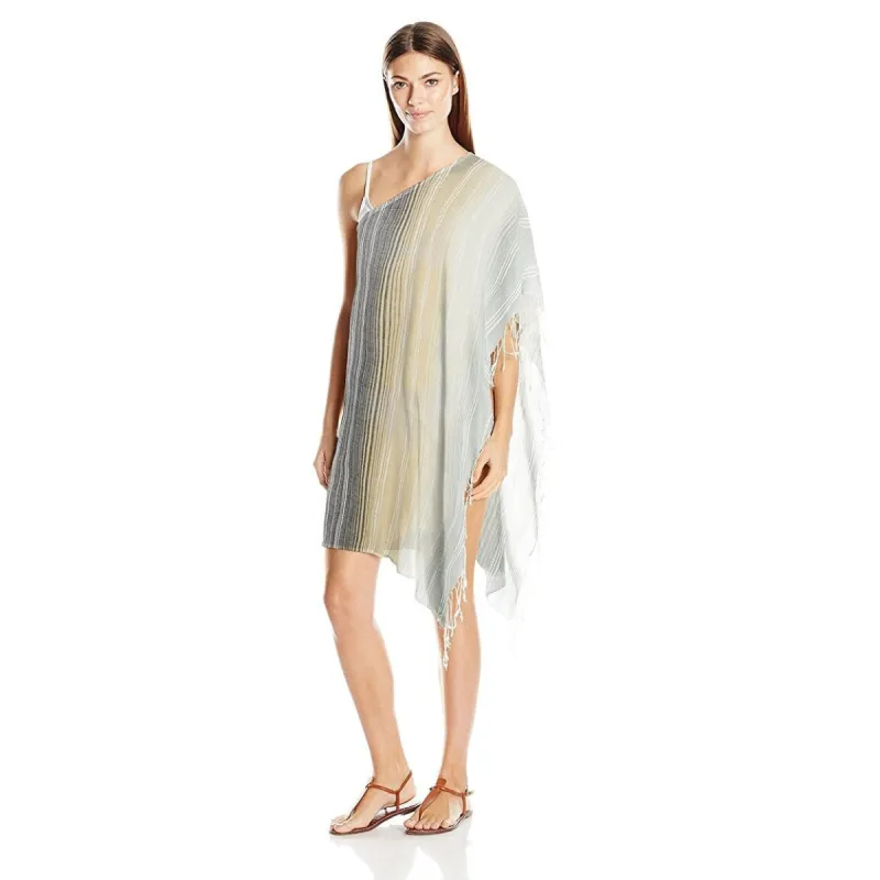Echo New York Women's Textured Stripe Poncho Swimsuit Cover up White Size M sold by Zulily