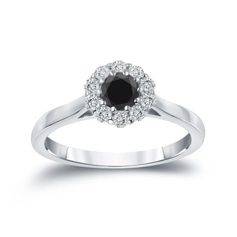 Auriya Round Halo Black Diamond Engagement Ring 1/2ct TDW 14K Gold sold by Zulily