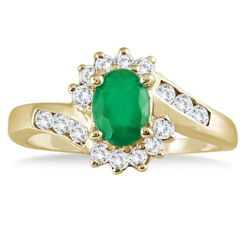1 Carat Emerald and Diamond Flower Twist Ring in 14K Yellow Gold sold by Zulily