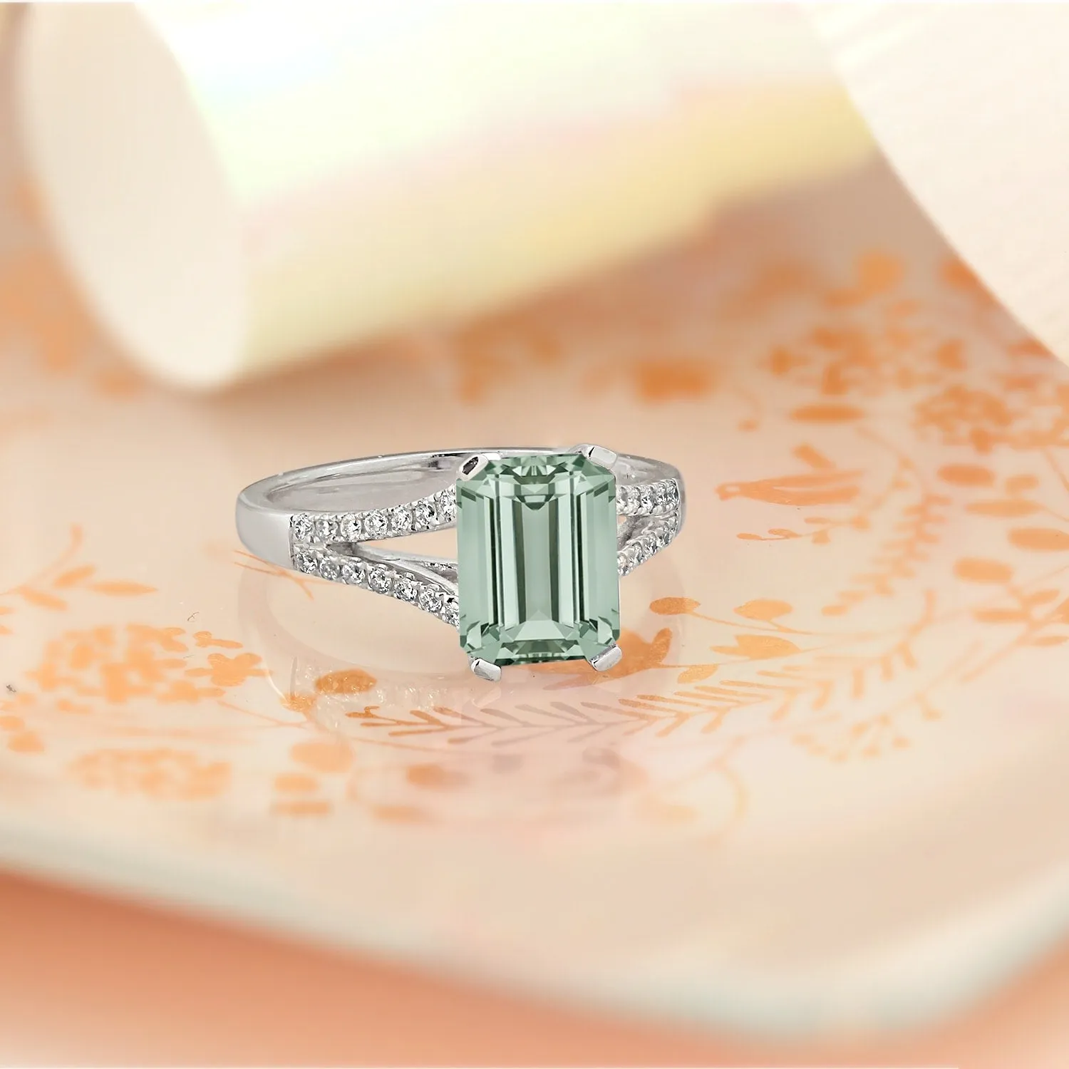 Auriya 1 1/4ct Fancy Emerald-cut Green Amethyst and Diamond Engagement Ring 1/4ctw 14k Gold sold by Zulily