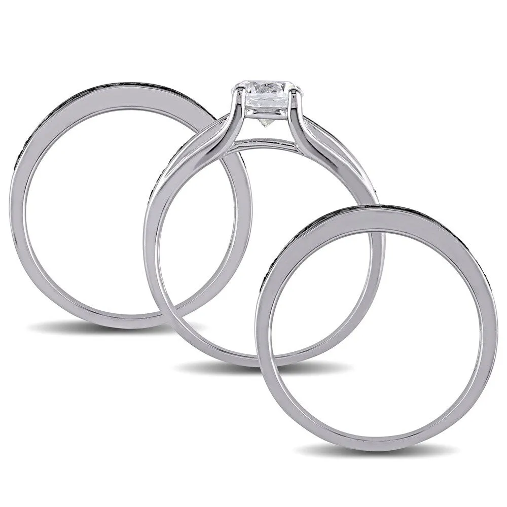 Miadora Sterling Silver with Black Rhodium 1/2ct TDW Black Diamond and Created White Sapphire Split Shank 3-Piece Bridal Set sold by Zulily product image thumbnail 5