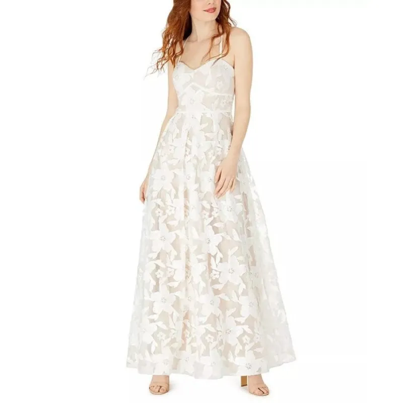 BCX Juniors' Embroidered Floral Bustier Gown Beige Size 7 sold by Zulily