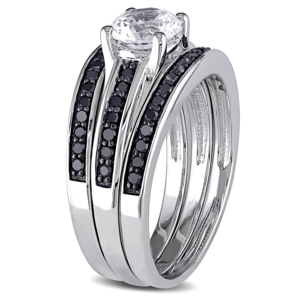 Miadora Sterling Silver with Black Rhodium 1/2ct TDW Black Diamond and Created White Sapphire Split Shank 3-Piece Bridal Set sold by Zulily product image thumbnail 2