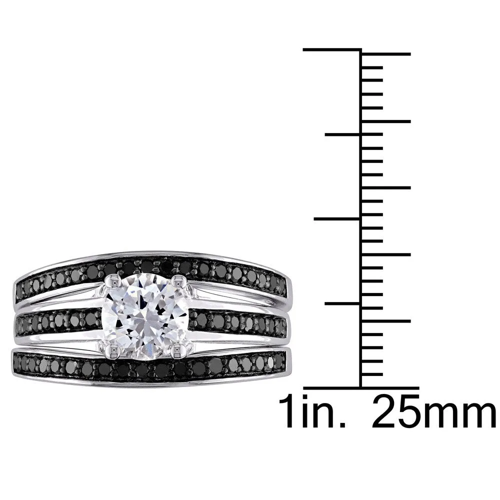 Miadora Sterling Silver with Black Rhodium 1/2ct TDW Black Diamond and Created White Sapphire Split Shank 3-Piece Bridal Set sold by Zulily product image thumbnail 3