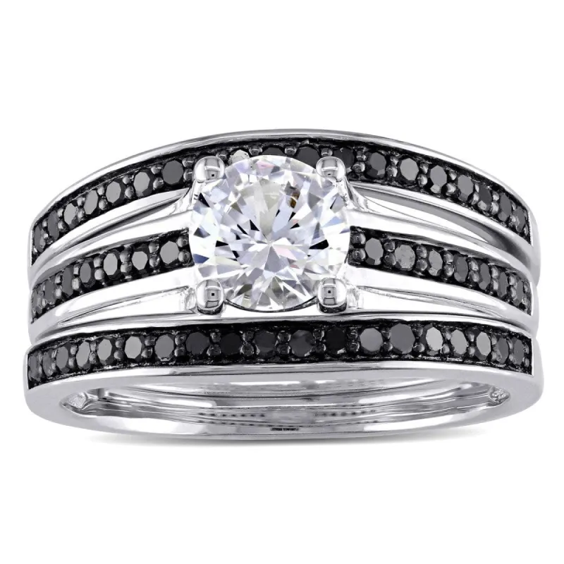 Miadora Sterling Silver with Black Rhodium 1/2ct TDW Black Diamond and Created White Sapphire Split Shank 3-Piece Bridal Set sold by Zulily