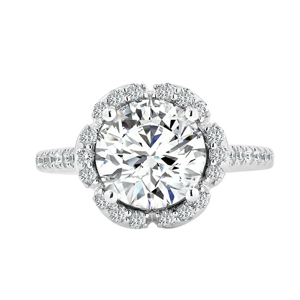 Round 2ct Moissanite and 3/8ct TDW Diamond Halo Engagement Ring sold by Zulily