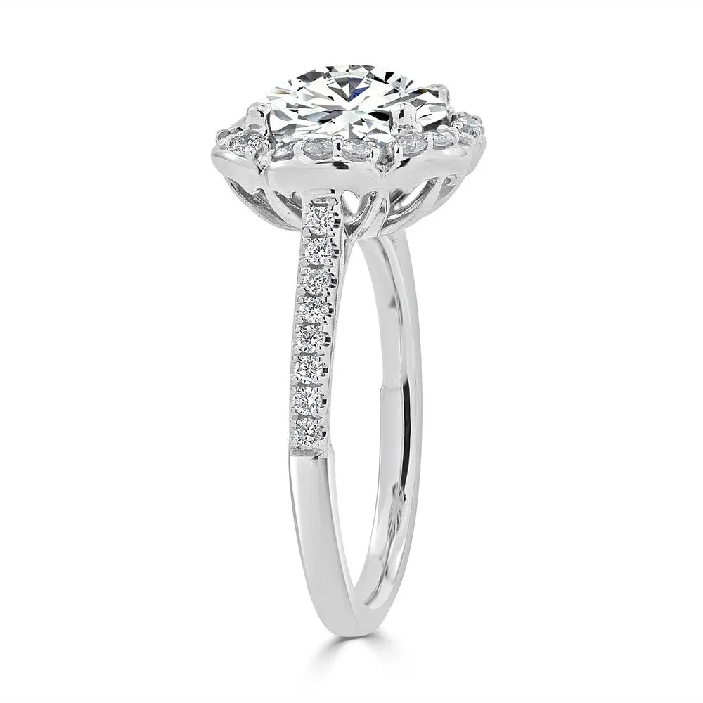 Round 2ct Moissanite and 3/8ct TDW Diamond Halo Engagement Ring sold by Zulily product image thumbnail 3