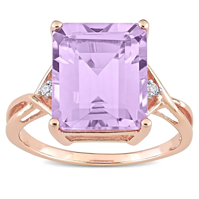 Miadora Rose Plated Sterling Silver Octagon Rose De France & White Topaz 3-stone Cocktail Ring sold by Zulily