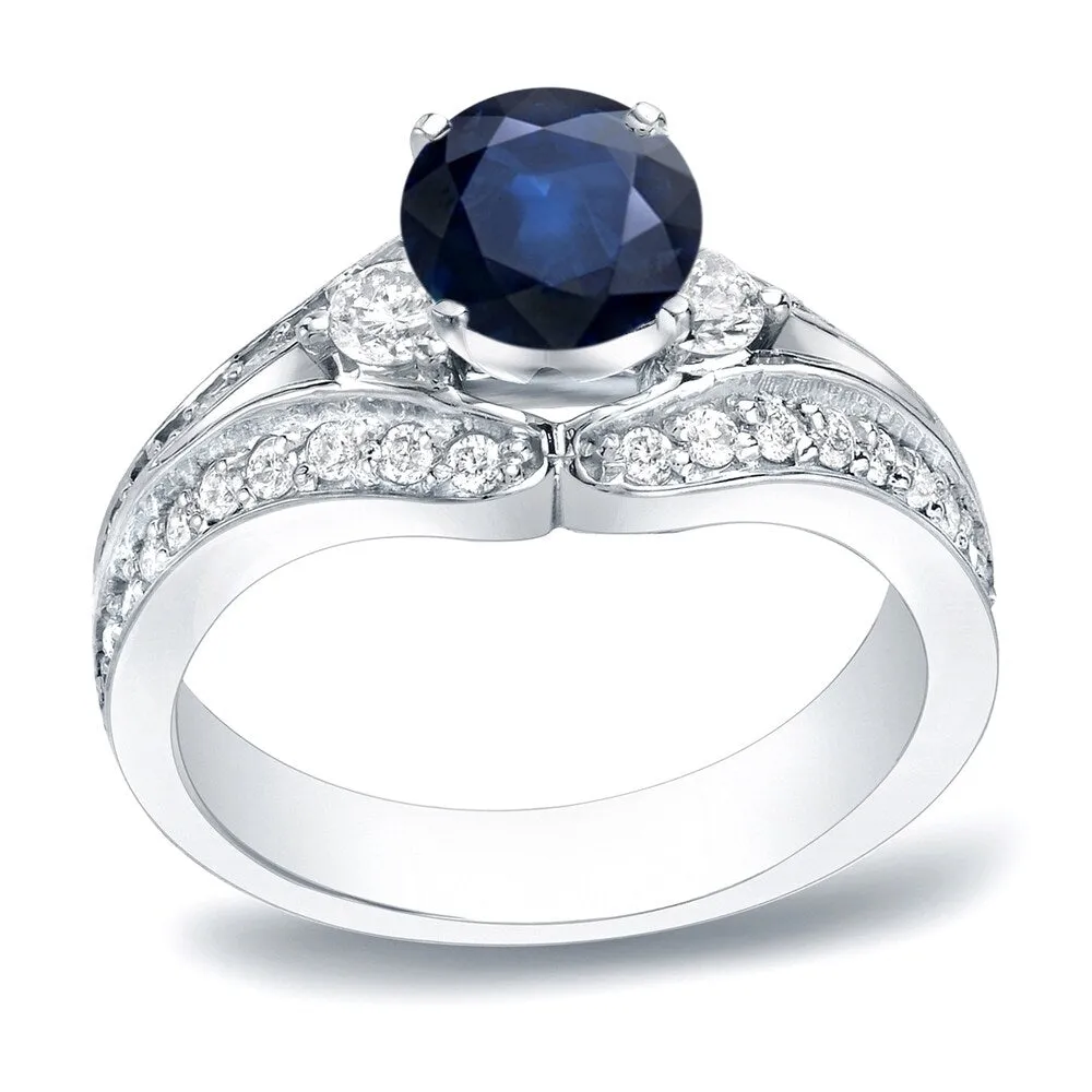 Platinum Round 1/2ct Blue Sapphire and 3/4ct TDW Three Stone Diamond Engagement Ring by Auriya sold by Zulily