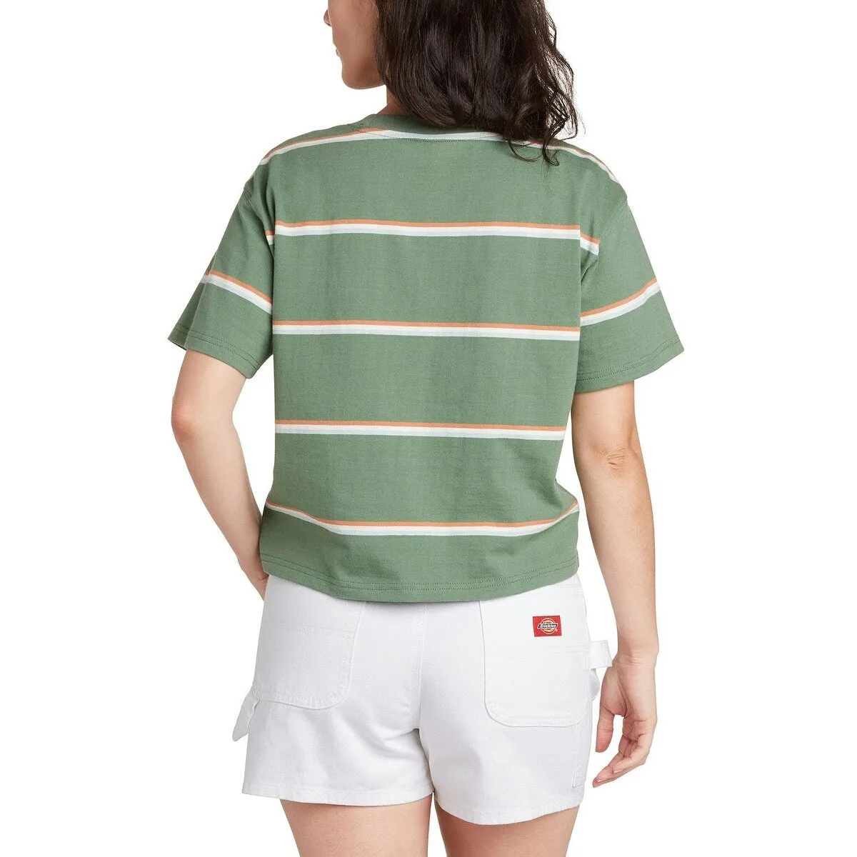 Dickies Juniors' Cotton Striped Cropped T-Shirt Green Size Small sold by Zulily product image thumbnail 2