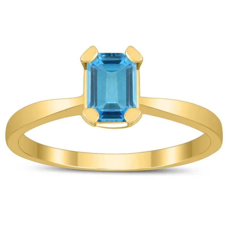 Emerald Shaped 6X4MM Blue Topaz Solitaire Ring in 10K Yellow Gold sold by Zulily