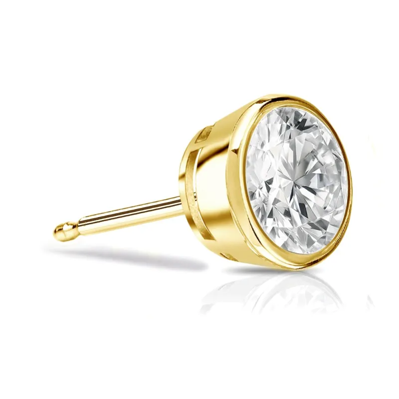 Auriya 14k Gold 1ct TDW Bezel-Set Round SINGLE STUD (1) Diamond Earring sold by Zulily