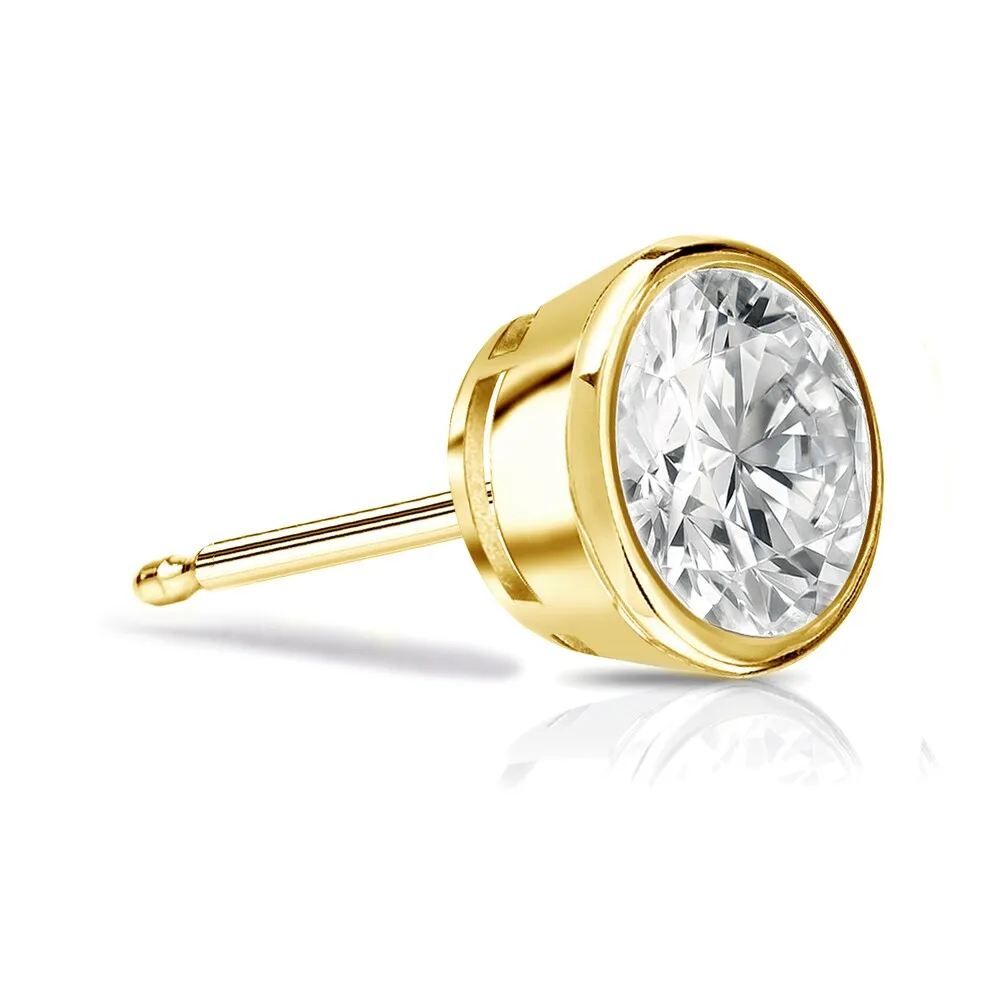 Auriya 14k Gold 1ct TDW Bezel-Set Round SINGLE STUD (1) Diamond Earring sold by Zulily