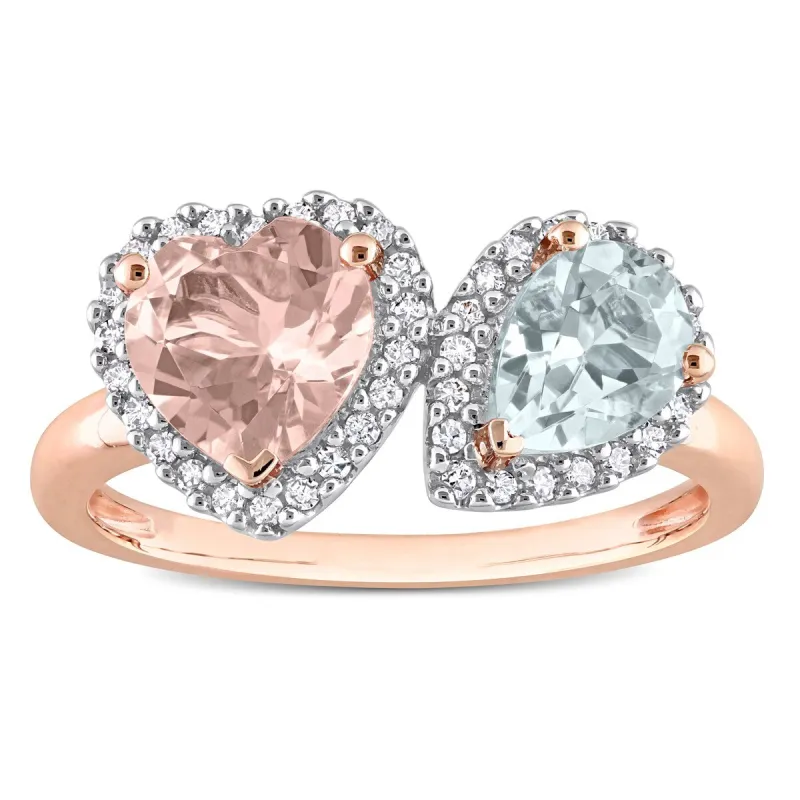 Miadora Morganite Aquamarine and 1/5ct TDW Diamond Heart and Teardrop Ring in 10k Rose Gold sold by Zulily