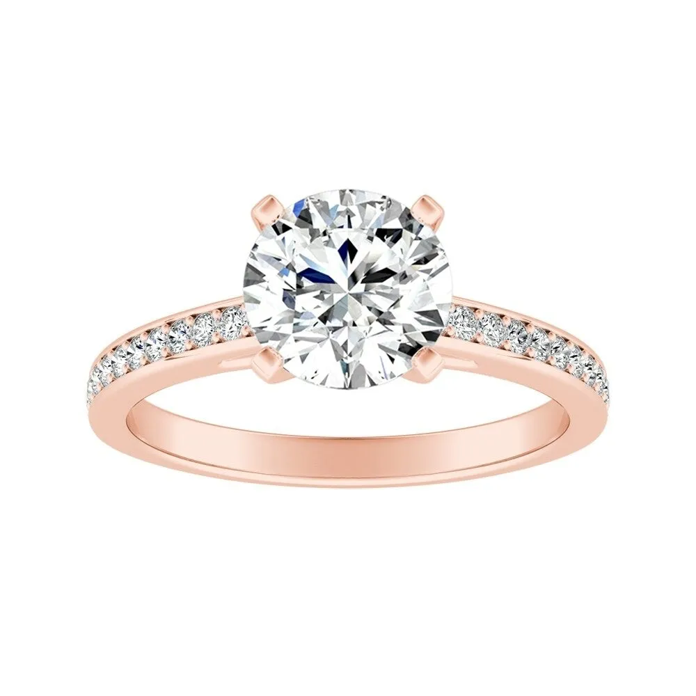 Auriya 14k Gold 4ct Round Moissanite and Diamond Engagement Ring 1/6ctw sold by Zulily