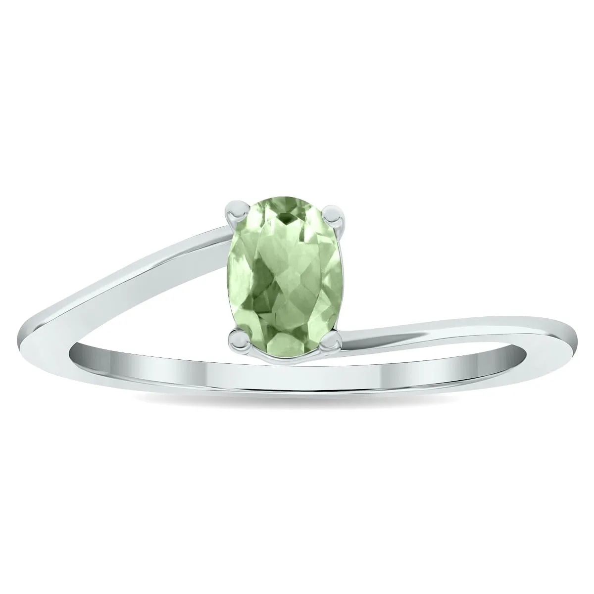 Women's Solitaire Green Amethyst Wave Ring in 10K White Gold sold by Zulily