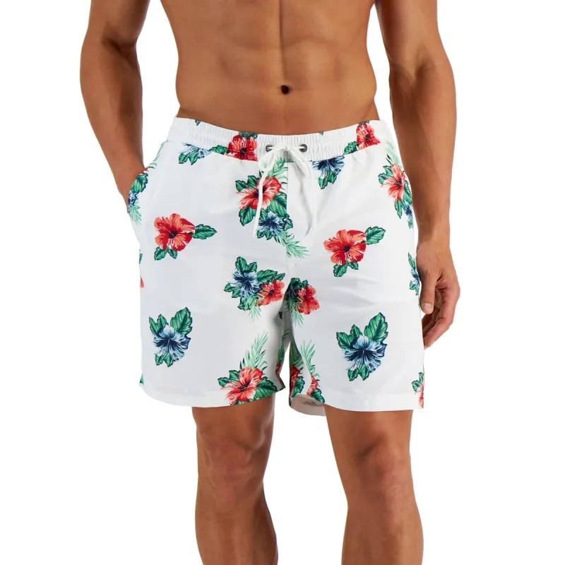 Club Room Men's Floral Print 7 Swim Trunks White Size XX-Large sold by Zulily