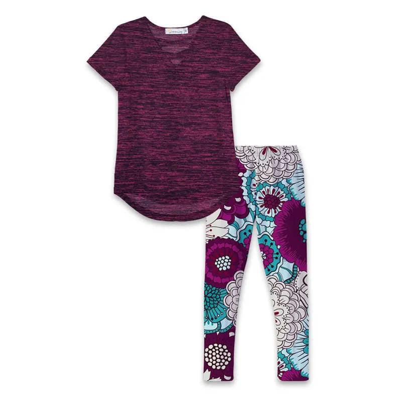 Heather Fuchsia Space Dye Hi-Low Tunic & Floral Print Leggings made by Zulily