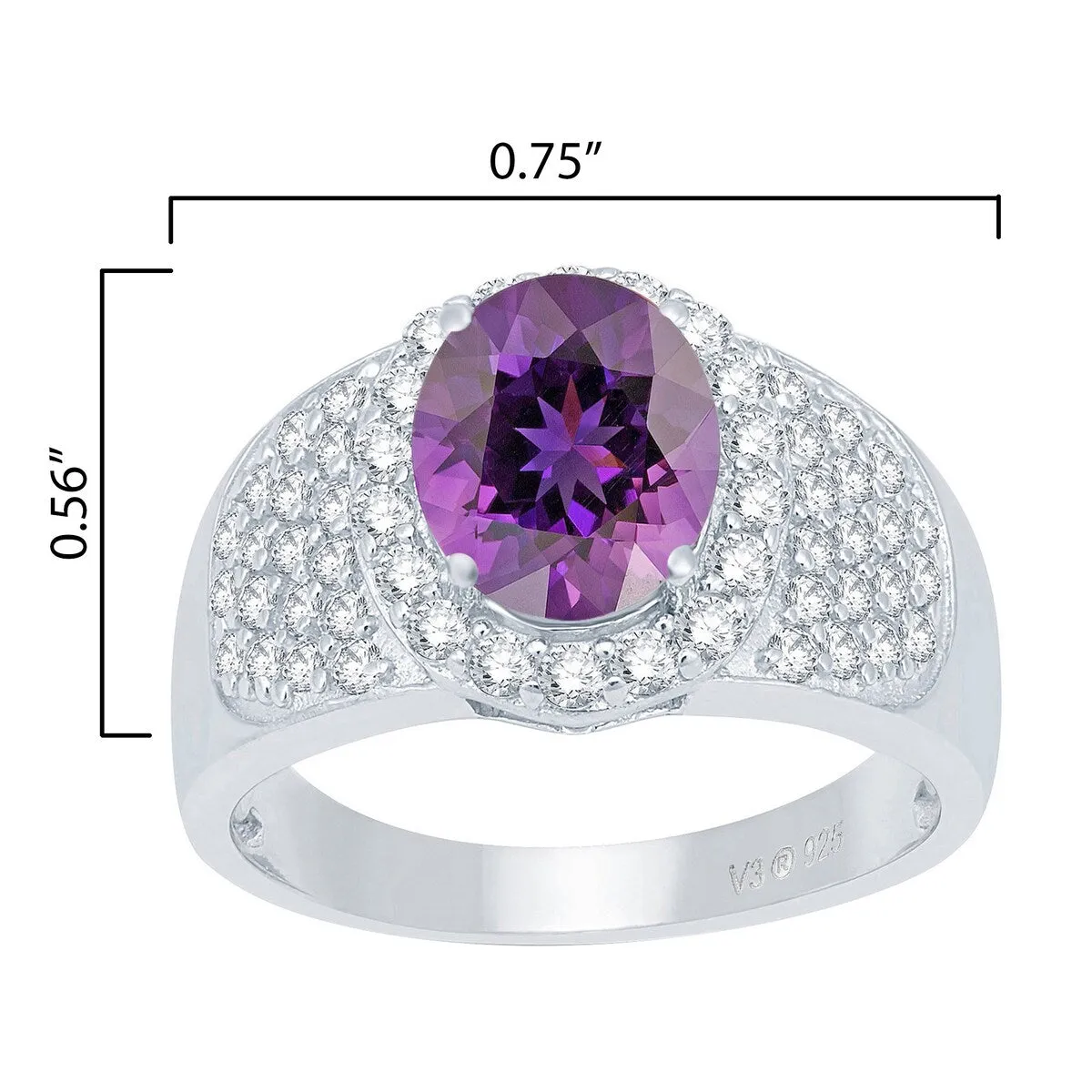 Sterling Silver with Natural Amethyst and White Topaz Halo Ring sold by Zulily product image thumbnail 3