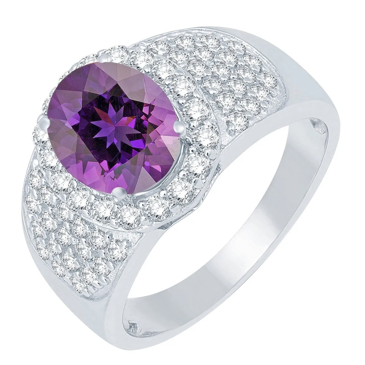 Sterling Silver with Natural Amethyst and White Topaz Halo Ring sold by Zulily product image thumbnail 2