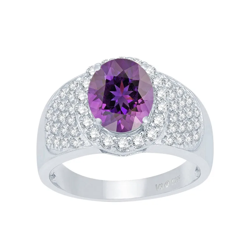 Sterling Silver with Natural Amethyst and White Topaz Halo Ring sold by Zulily