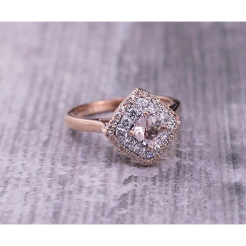 Auriya 3/4ct Cushion Morganite and 3/8ctw Halo Diamond Engagement Ring 10-karat Rose Gold sold by Zulily
