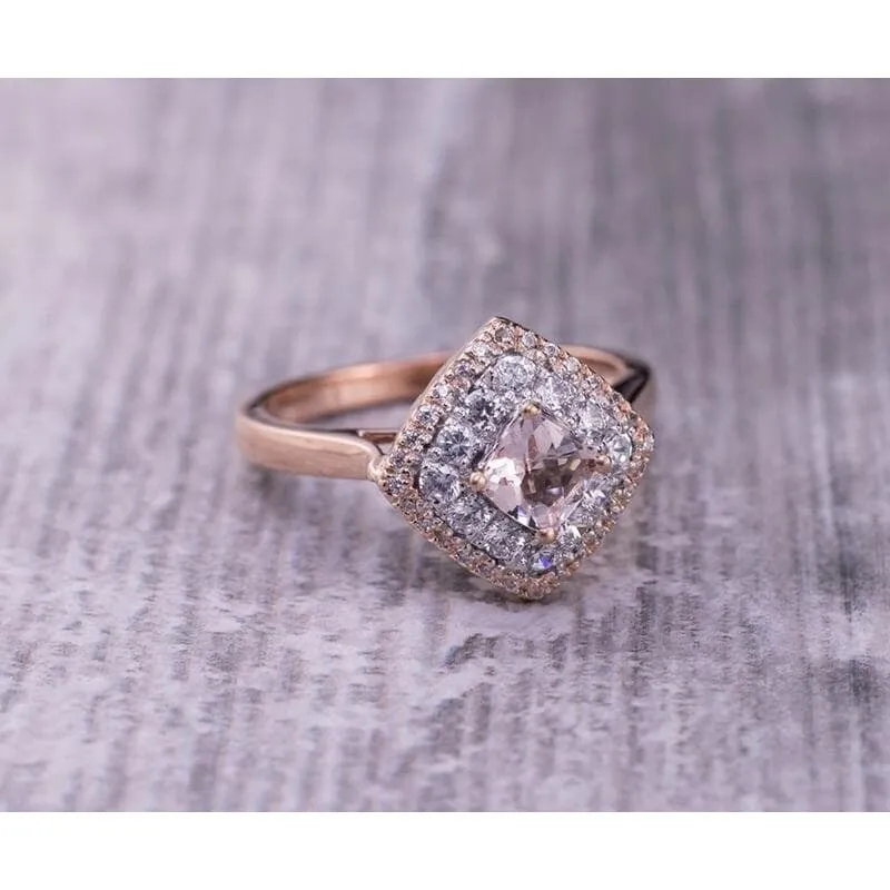 Auriya 3/4ct Cushion Morganite and 3/8ctw Halo Diamond Engagement Ring 10-karat Rose Gold sold by Zulily
