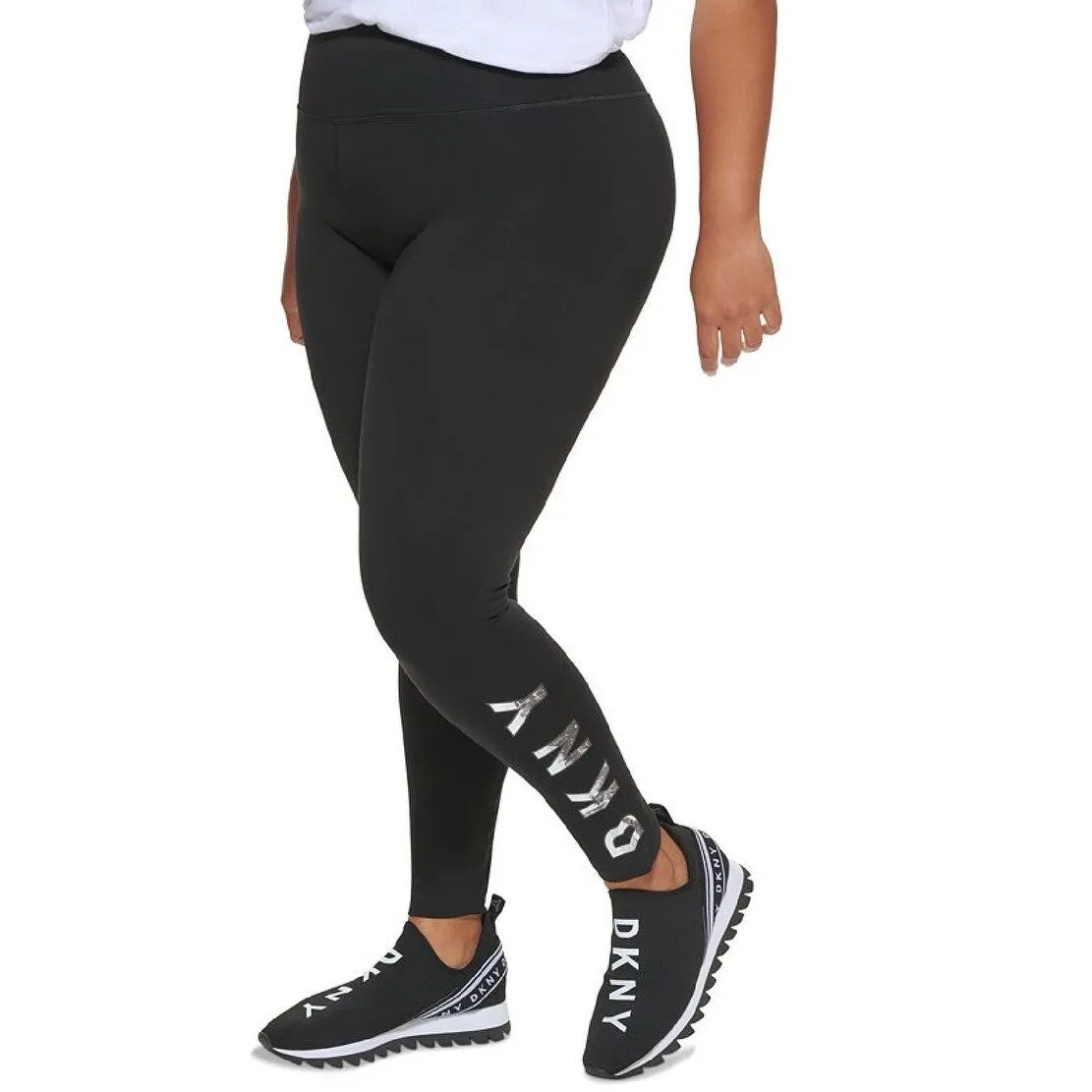 DKNY Women's High Waisted Full Length Logo Leggings Black Size 1X sold by Zulily