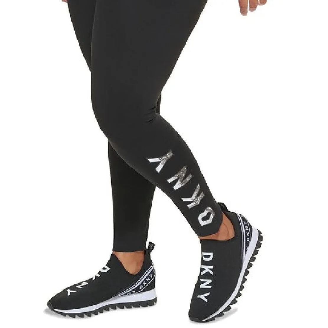 DKNY Women's High Waisted Full Length Logo Leggings Black Size 1X sold by Zulily product image thumbnail 3